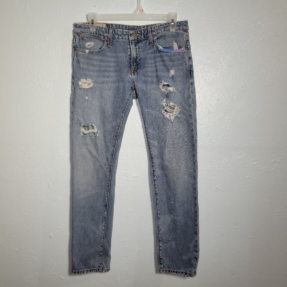 Ralph Lauren Distressed Denim Jeans, Size 27 with Colored String Deta